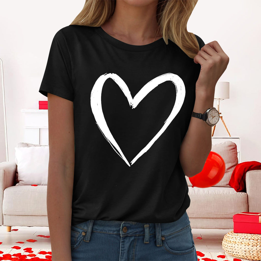 Yindaity Womens Tshirt V-Neck Shirts for Women Cute Love Heart Graphic Valentine's T Shirts Casual Spring Day Tops Tee Blouse(Black,XL)