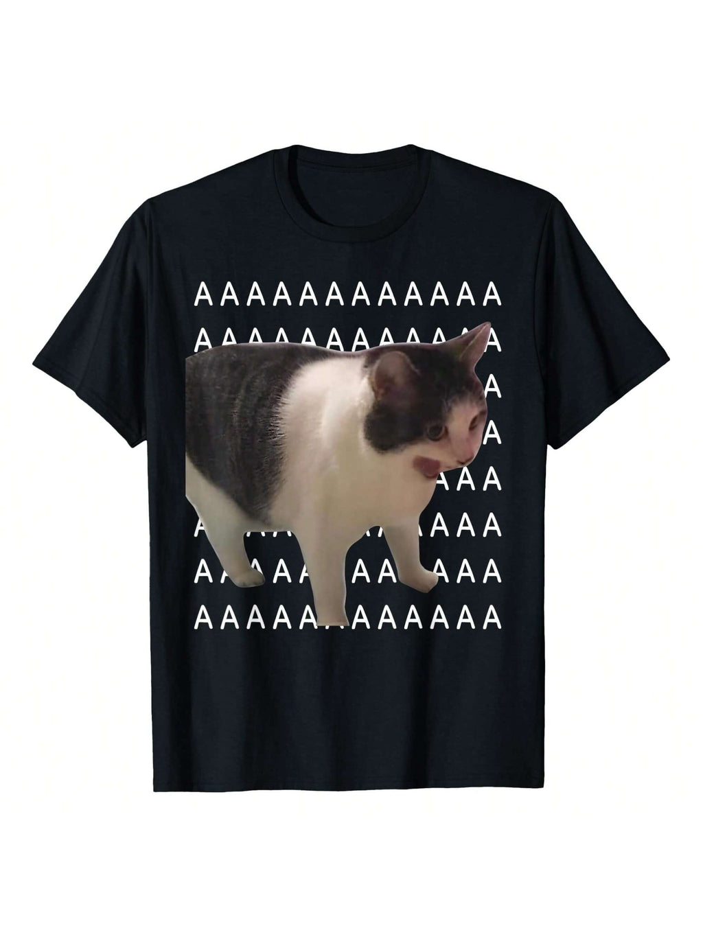 Crying Cat Graphic Crew Neck Tee Screaming Cat Meme Short Sleeve Top