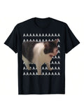 Crying Cat Graphic Crew Neck Tee Screaming Cat Meme Short Sleeve Top