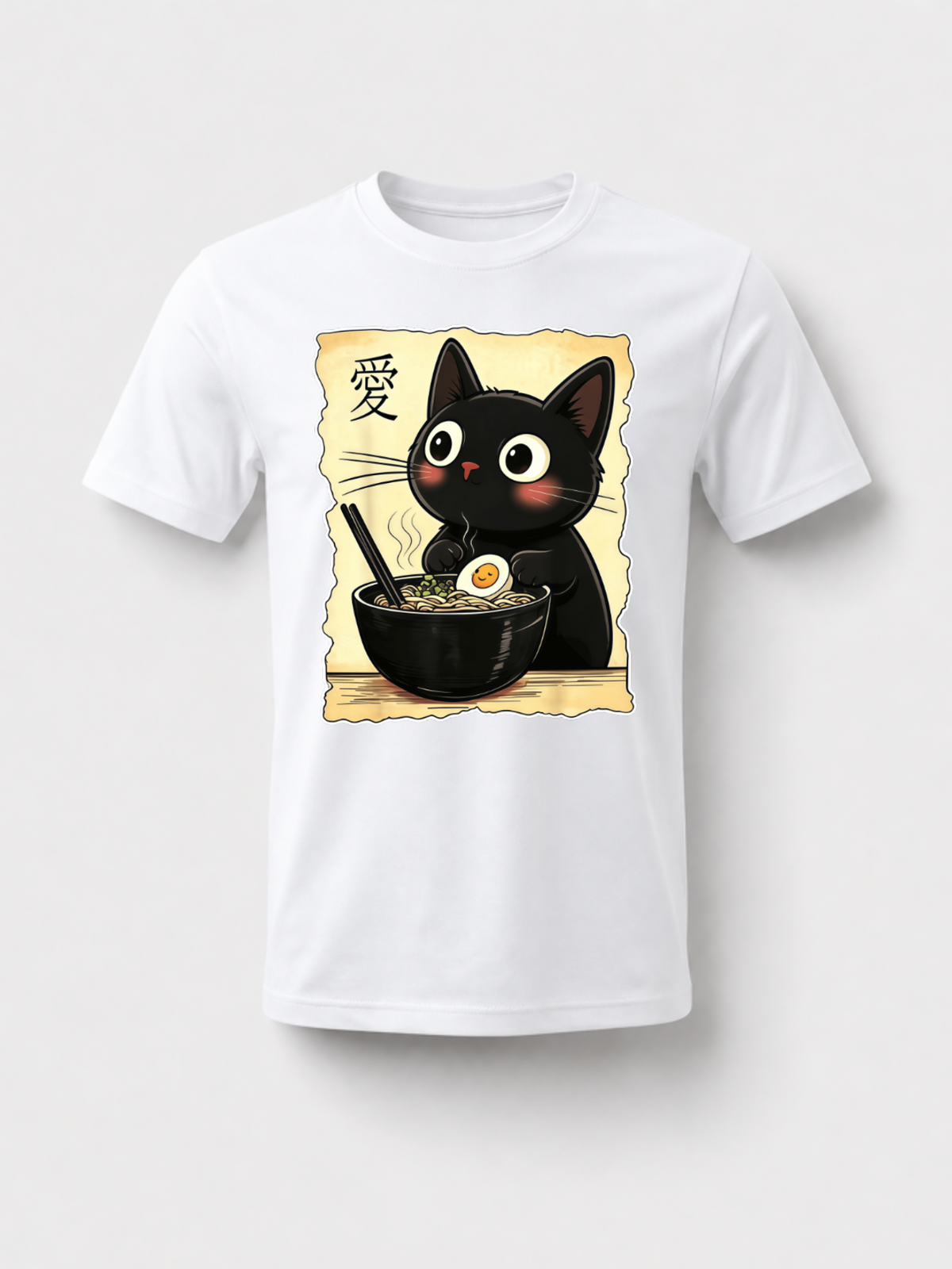 [100% Cotton] Trendy Graphic Funny T-Shirt - Funny Cat Ramen Graphic Tee Japanese Kawaii Anime Cat T-Shirt - Men Women Loose Sports T-Shirt Golf Gift T-Shirt For Men And Women