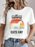 My Therapist Eats Horse Print Cotton White Tee Horse Rider Fan Top