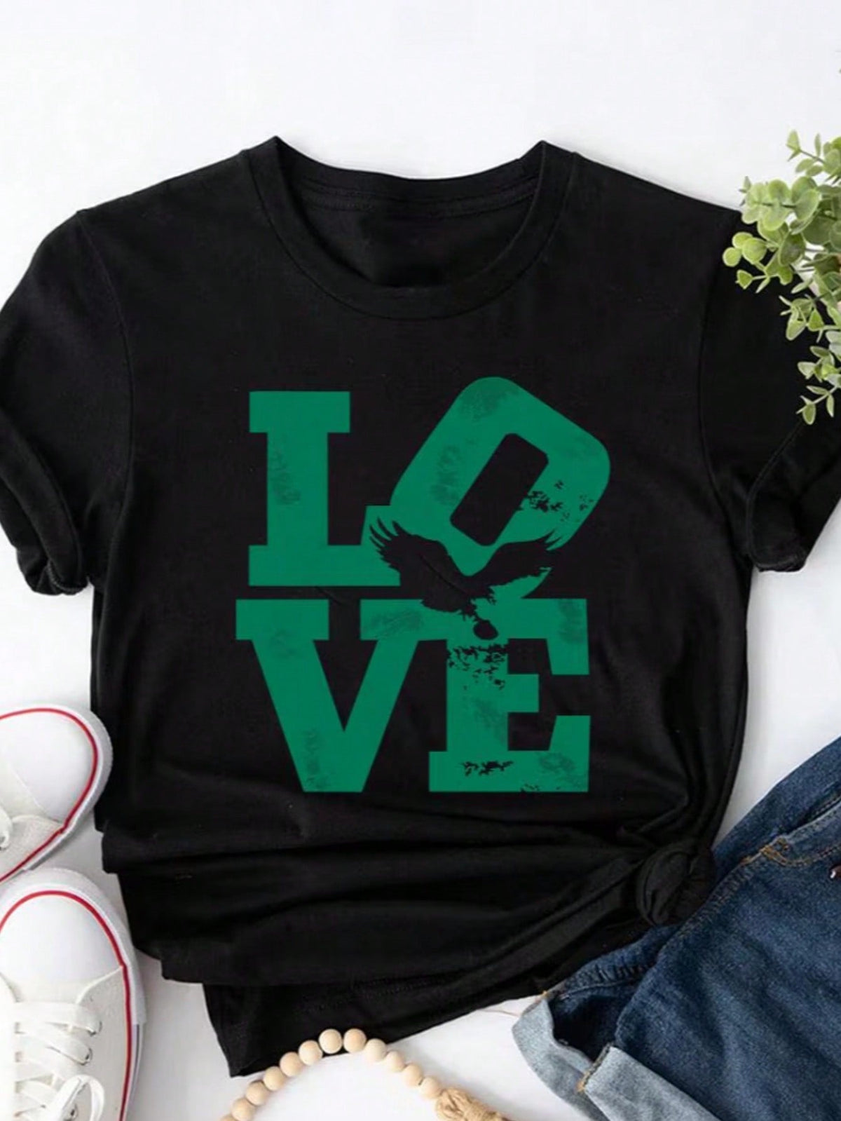LOVE Football Philadelphia Fans Print Cotton Oversized Short Sleeve Tee Top
