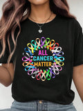 All Cancer Matter Graphic Crew Neck Tee Colorful Ribbon Cancer Awareness Cotton Top