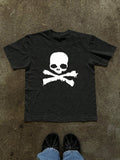 IslaSuriya Skull Print Round Neck Short Sleeve Tee Emo Graphic Top