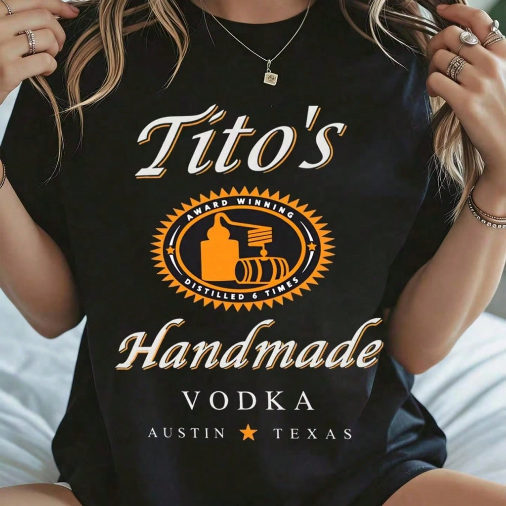 Titos Vodka Graphic Crew Neck Tee Austin Summer Holiday Short Sleeve Top
