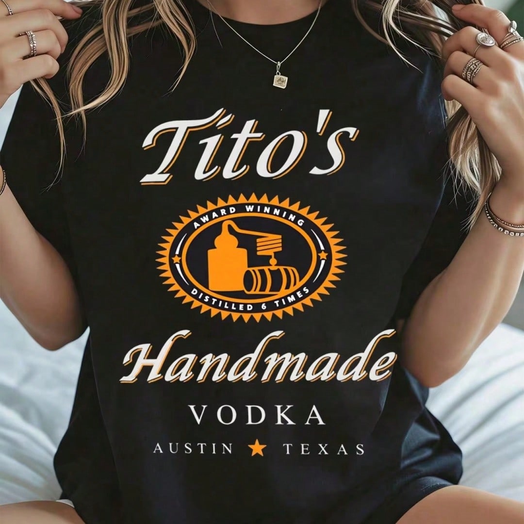 Titos Vodka Graphic Crew Neck Tee Austin Summer Holiday Short Sleeve Top