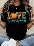 Thanksgiving T Shirt Black Leopard Sunflower Pumpkin Love Print Top For Autumn Holiday Party Daily Wear