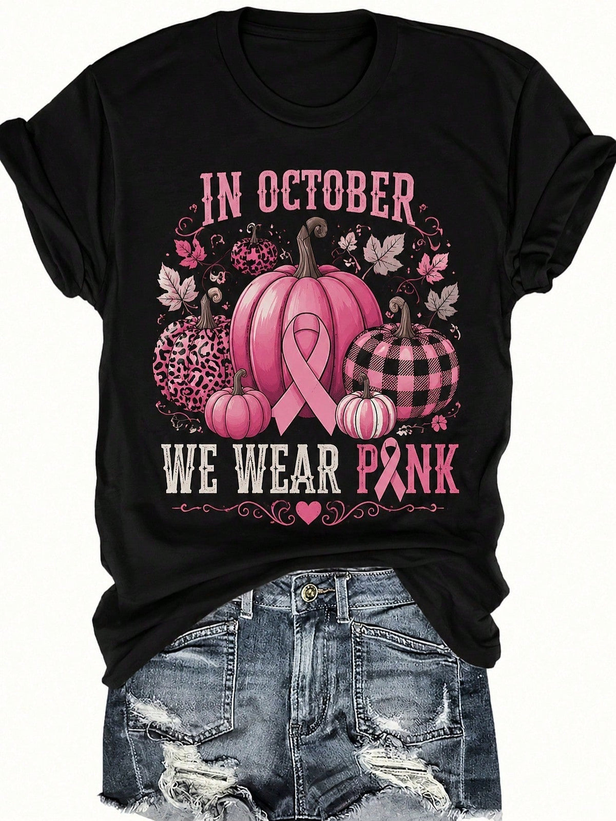 In October We Wear Pink Pumpkin Breast Cancer Awareness, Halloween Christmas Hot