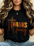 Happy Thanksgiving Cross Print TShirts Soft And Breathable Crew Neck TShirts