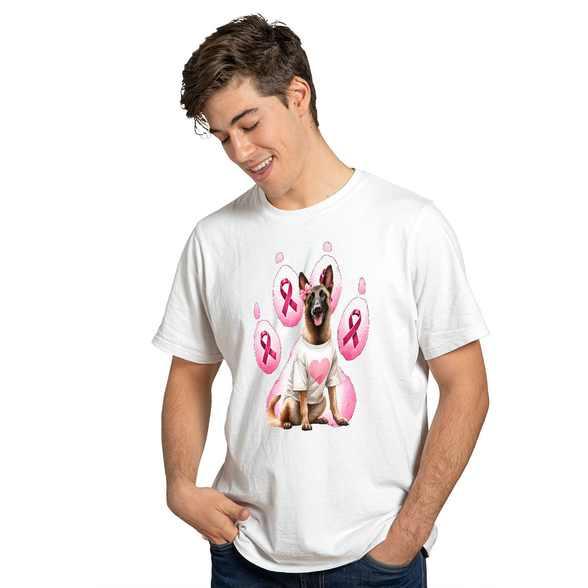 Faith Love Hope Belgian Malinois Breast Cancer Awareness Survivor Shirt T-shirt Unisex Merch Sheepdog Dog Lover Gifts - 02017
