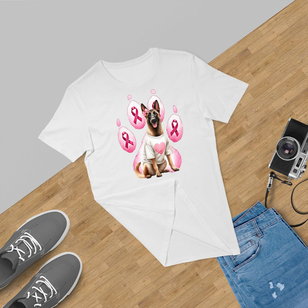 Faith Love Hope Belgian Malinois Breast Cancer Awareness Survivor Shirt T-shirt Unisex Merch Sheepdog Dog Lover Gifts - 02017