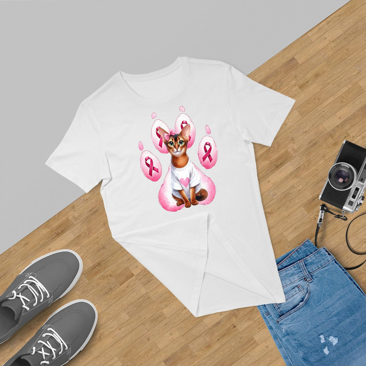 Faith Love Hope Abyssinian Breast Cancer Awareness Survivor Shirt T-shirt Unisex Merch Cat Lover Kitten Owner Gifts - 02017