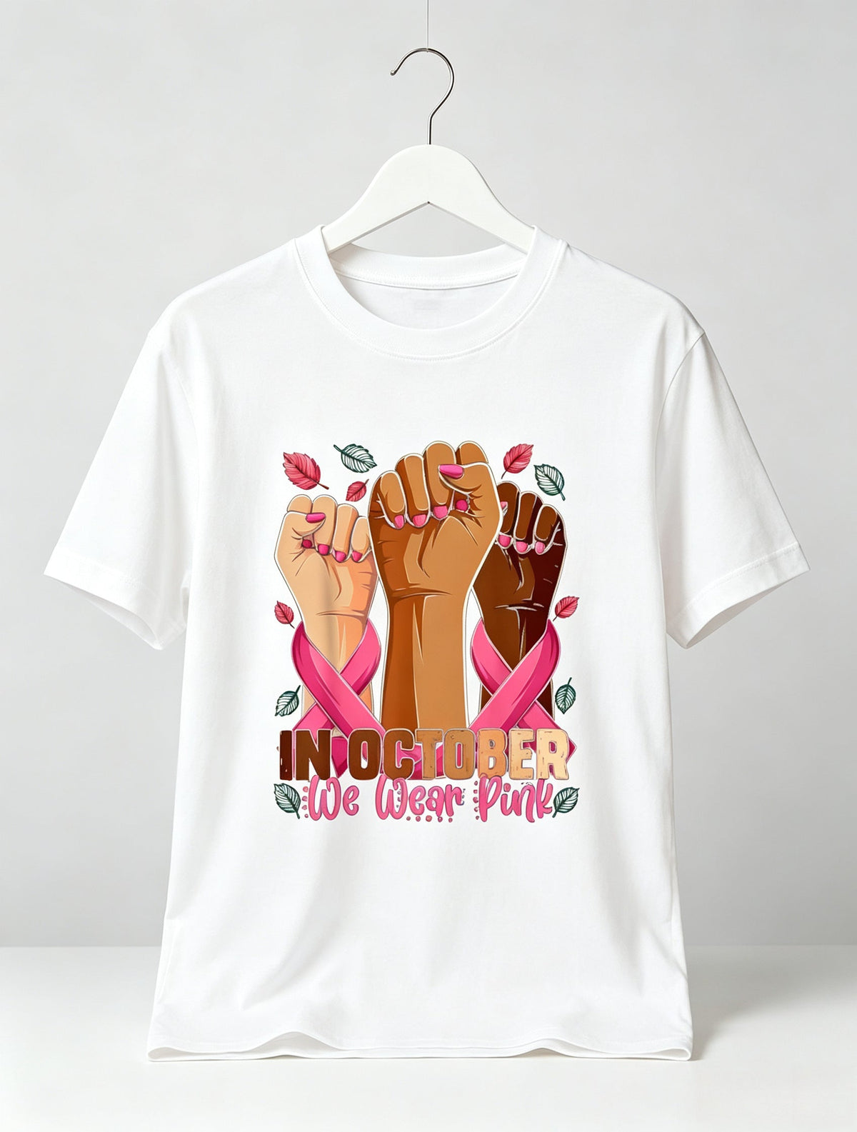 In October We Wear Pink Breast Cancer Awareness Print Short Sleeve Tee Top