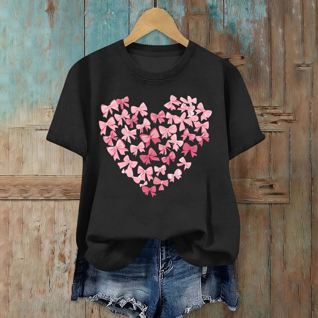 Womens Valentines Tshirts Cute Heart Valentine Day Graphic Tee Tops Summer Short Sleeve Casual Tees Pullover, 2XL Black