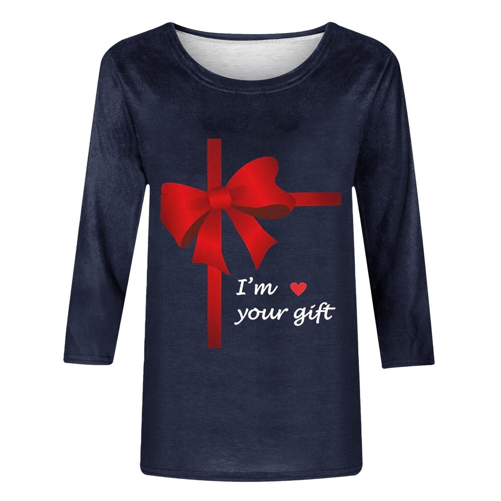 Guluxicc Shirts for Women Casual Crewneck 3/4 Length Sleeve Tees Valentine's Day Graphic Print Tops, Black, 5XL