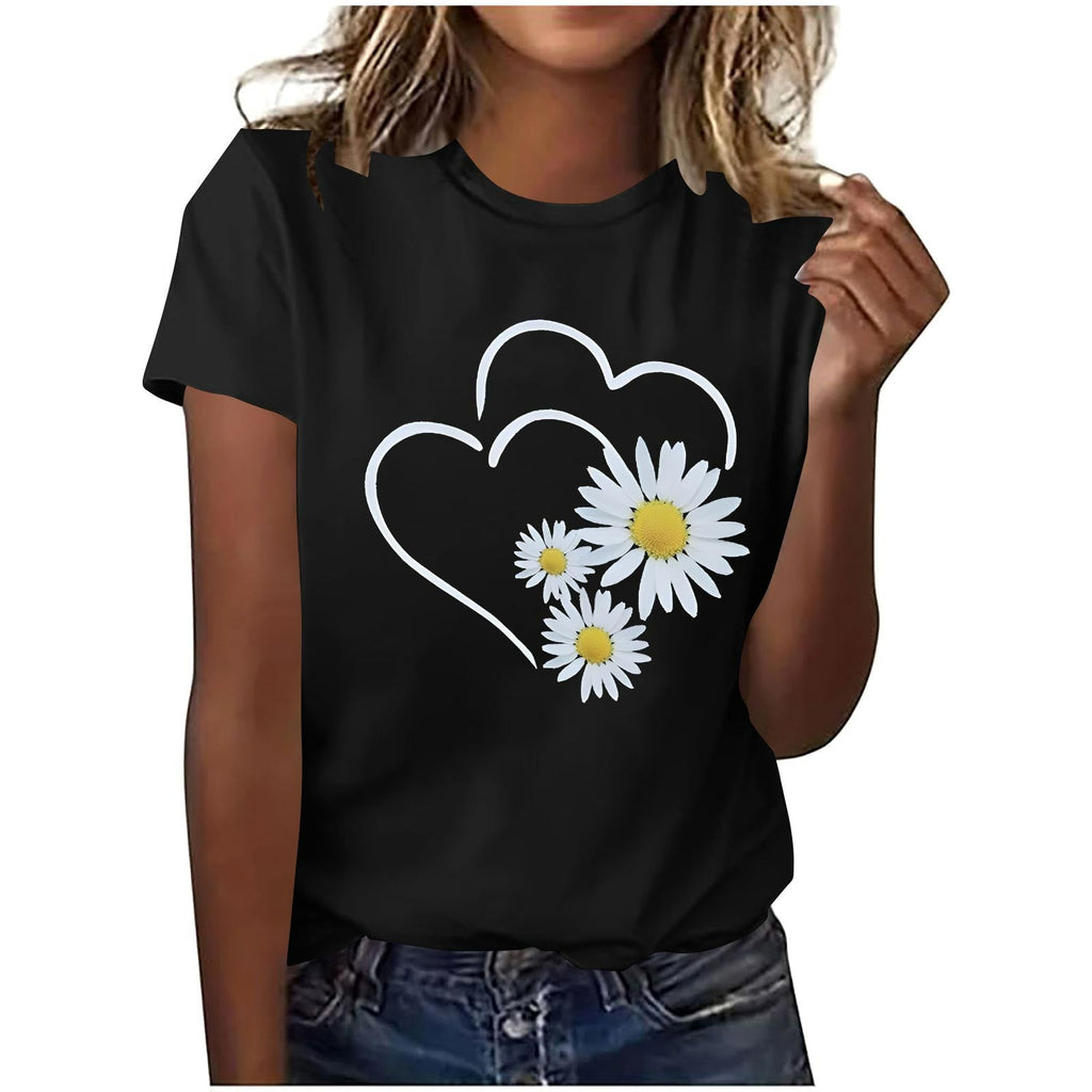 Nmnitkp Womens Tops Valentines Day Graphic Tee - Crewneck Short Sleeve Print Top Black,2XL