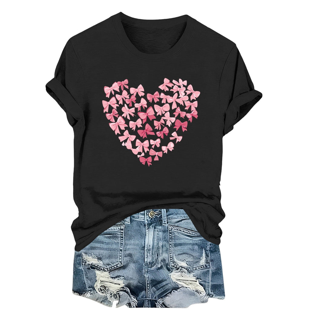 Womens Valentines Tshirts Cute Heart Valentine Day Graphic Tee Tops Summer Short Sleeve Casual Tees Pullover, 2XL Black