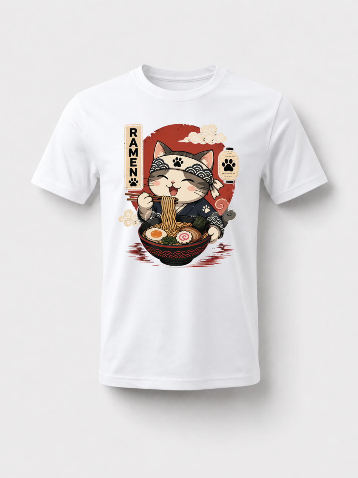 [100% Cotton] Trendy Graphic Funny T-Shirt - Funny Cat Ramen Graphic Tee Japanese Kawaii Anime Cat T-Shirt - Men Women Loose Sports T-Shirt Golf Gift T-Shirt For Men And Women