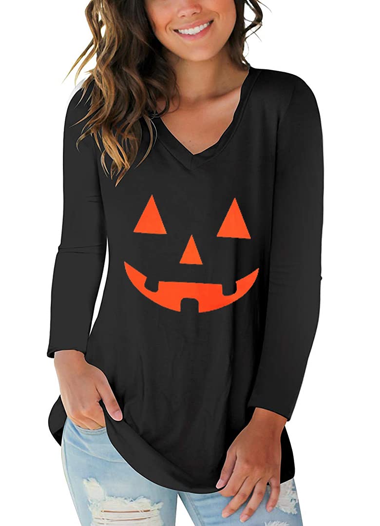 Tobrief Women's Long Sleeve V-Neck Shirts Fall Graphic Tees Casual T-Shirt