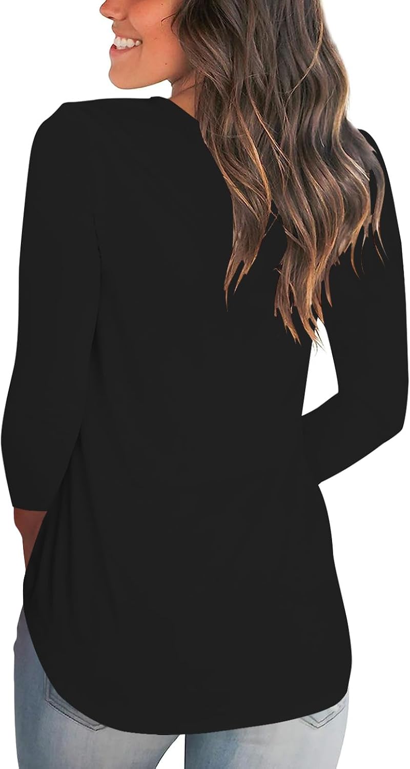 Tobrief Women's Long Sleeve V-Neck Shirts Fall Graphic Tees Casual T-Shirt