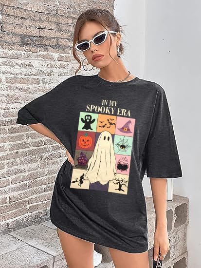 Womens Halloween Ghost Shirt: Skeleton Hand Tshirt Funny Spooky Season Tees