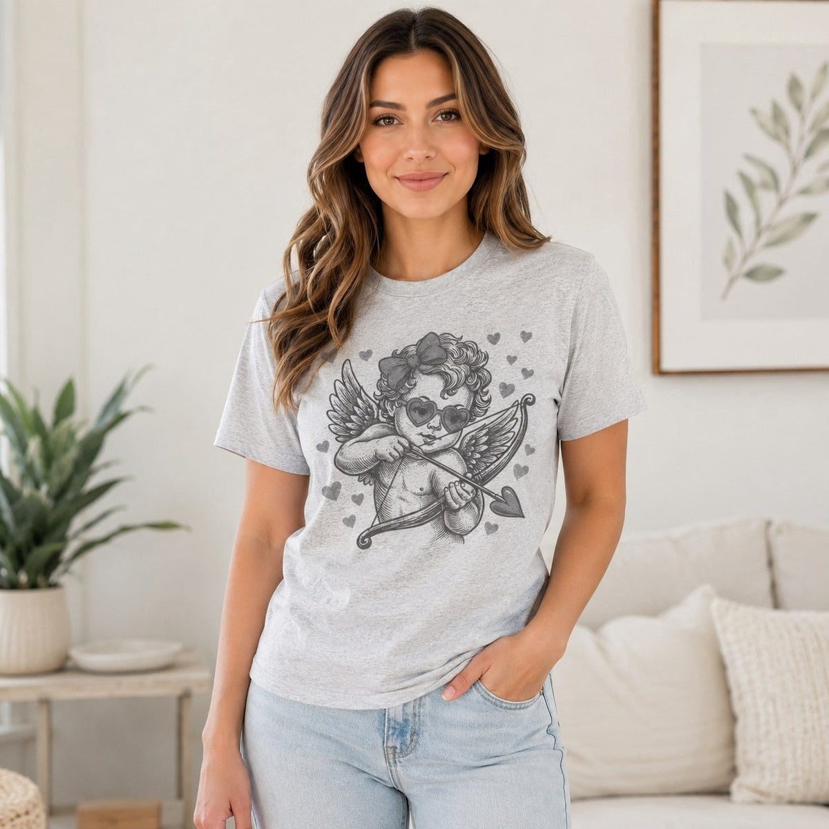 Retro Cupid Valentine's Day Graphic T-Shirt | Vintage Halftone Cherub Tee | Unisex Gift for Her