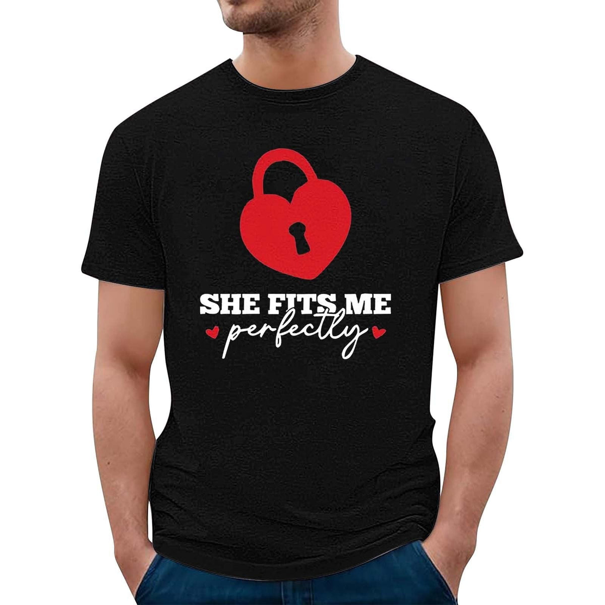 FASHOFT Funny Valentine's Day Couple Matching Shirts for Men Love Heart Graphic Tees Valentines Day Gifts for Him Short Sleeve Crewneck Tshirt Black L