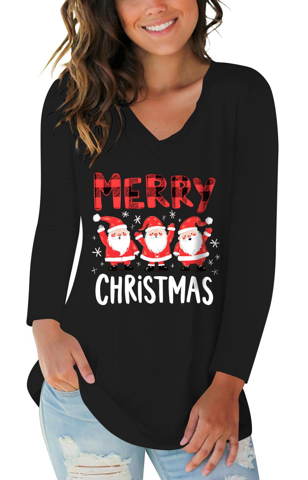 Tobrief Women's Long Sleeve V-Neck Shirts Fall Graphic Tees Casual T-Shirt