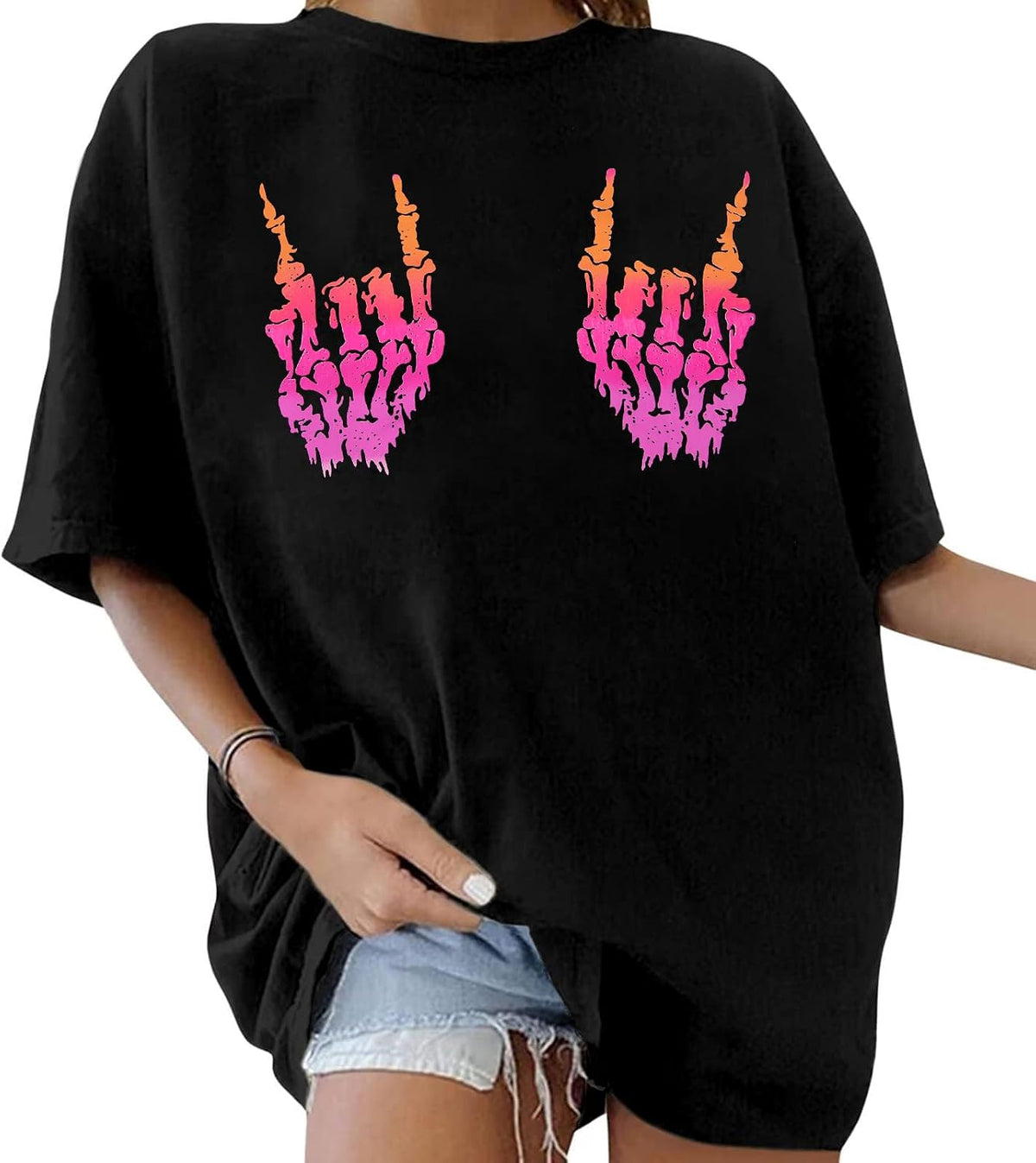 Womens Halloween Ghost Shirt: Skeleton Hand Tshirt Funny Spooky Season Tees