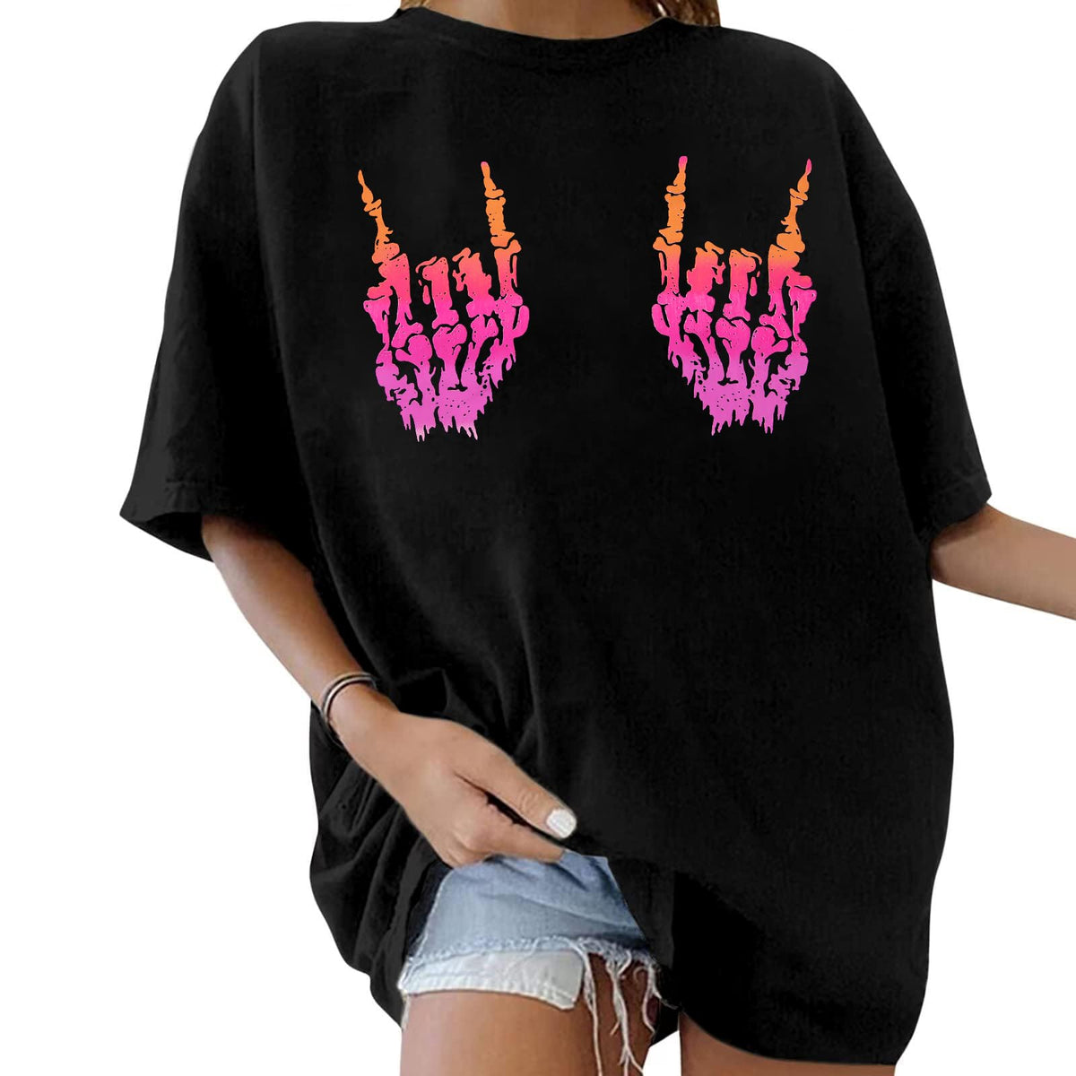 Womens Halloween Ghost Shirt: Skeleton Hand Tshirt Funny Spooky Season Tees