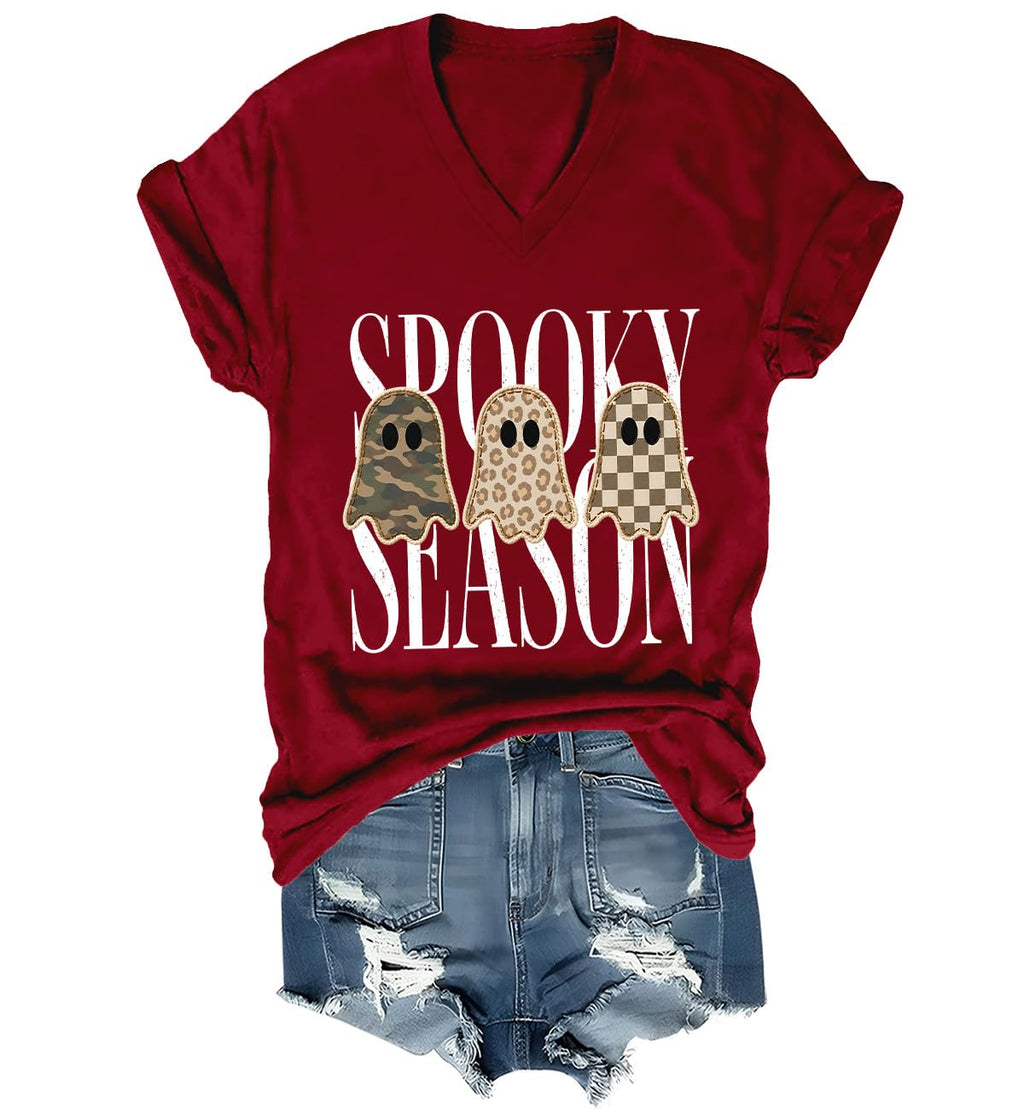 Spooky Season Ghosts T-Shirt Halloween Leopard Camo Checkered Ghost Shirts