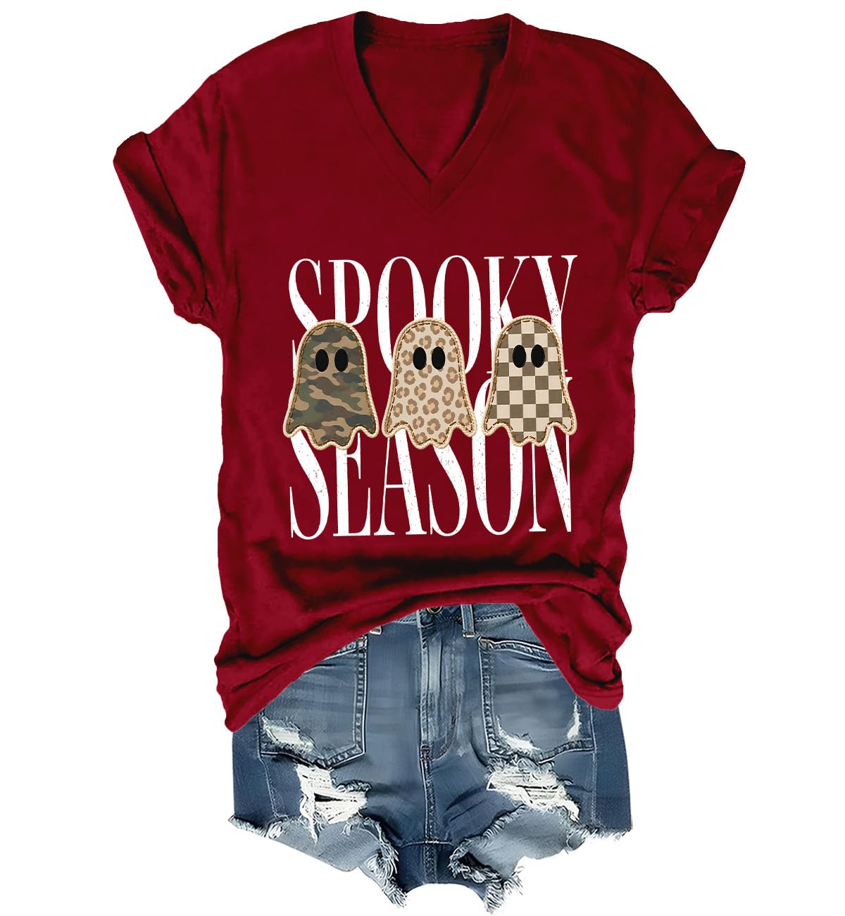 Spooky Season Ghosts T-Shirt Halloween Leopard Camo Checkered Ghost Shirts
