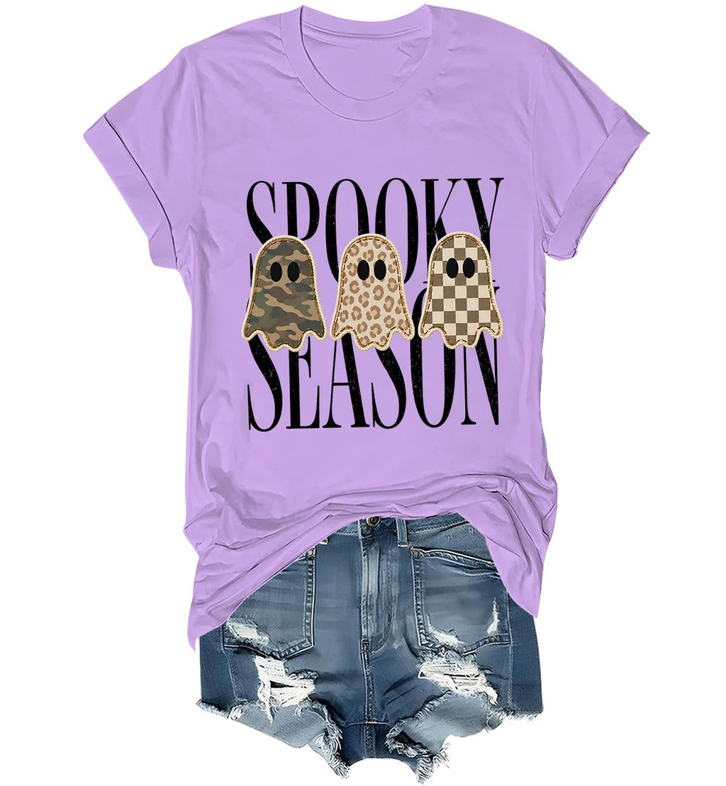 Spooky Season Ghosts T-Shirt Halloween Leopard Camo Checkered Ghost Shirts