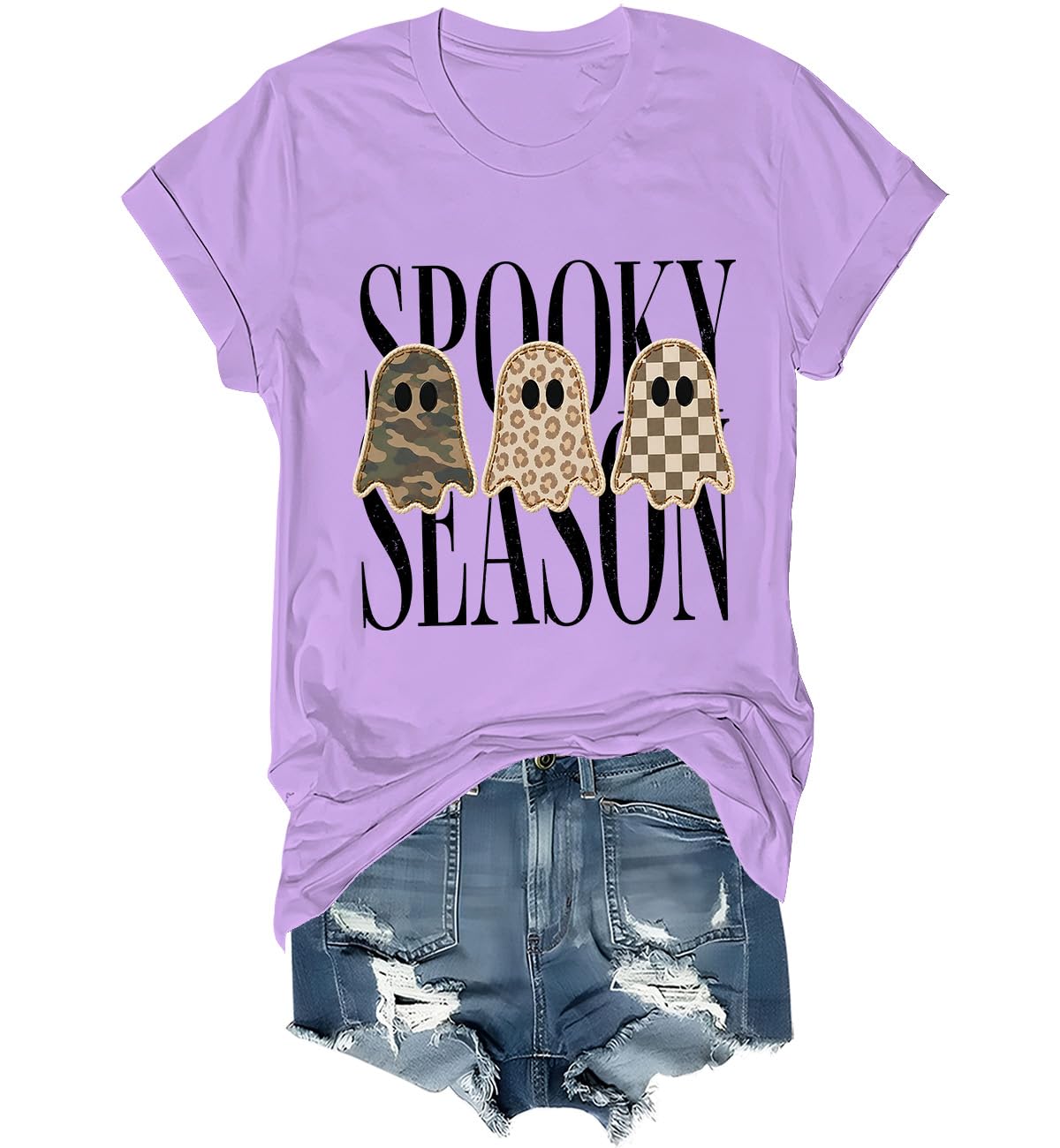 Spooky Season Ghosts T-Shirt Halloween Leopard Camo Checkered Ghost Shirts