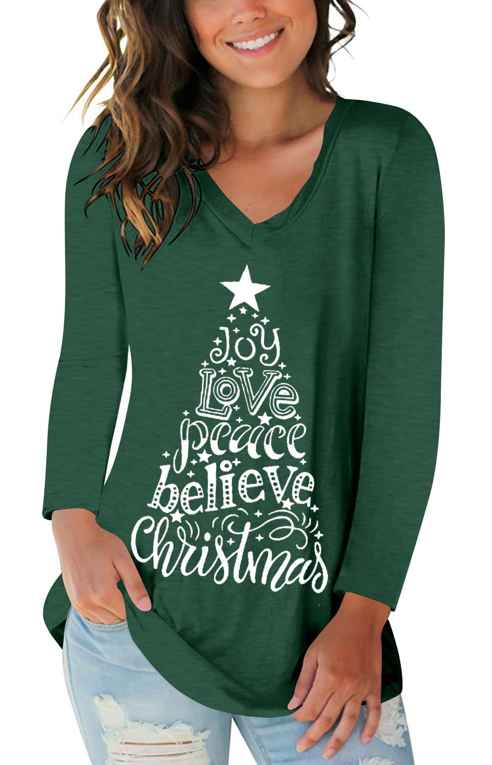 Tobrief Women's Long Sleeve V-Neck Shirts Fall Graphic Tees Casual T-Shirt