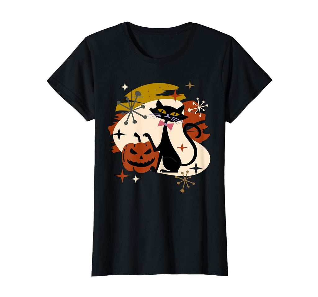 Black Cat and Pumpkin Atomic Retro Halloween T-Shirt