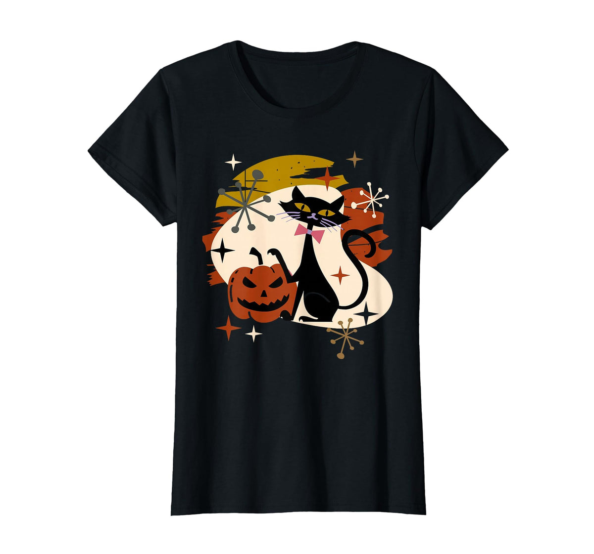 Black Cat and Pumpkin Atomic Retro Halloween T-Shirt