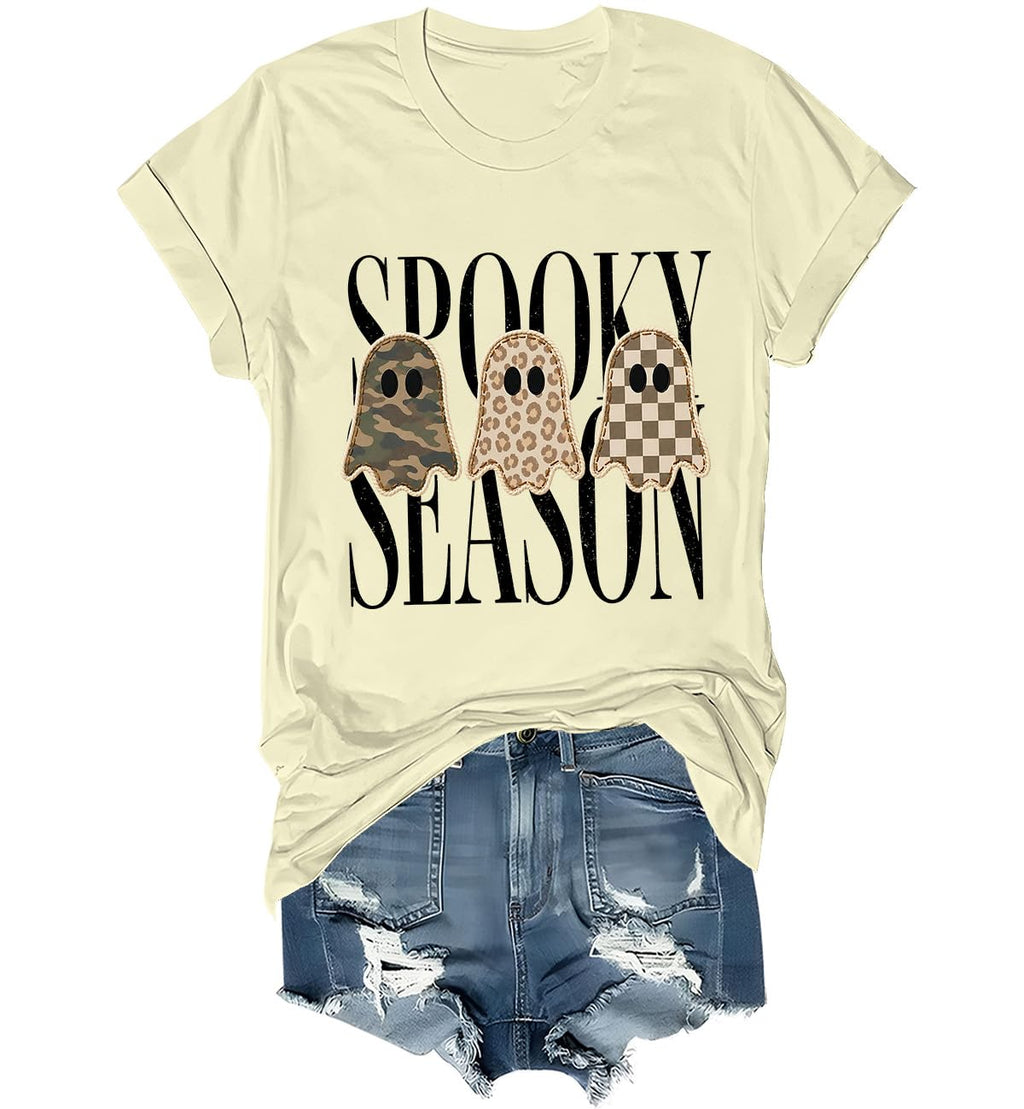 Spooky Season Ghosts T-Shirt Halloween Leopard Camo Checkered Ghost Shirts