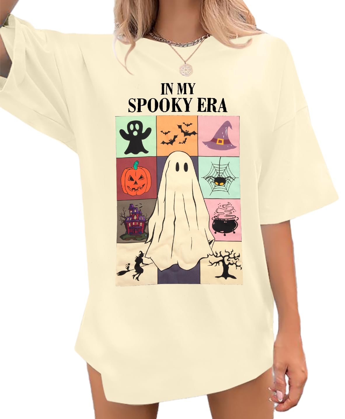 Womens Halloween Ghost Shirt: Skeleton Hand Tshirt Funny Spooky Season Tees