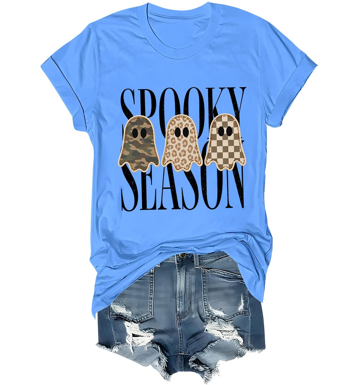 Spooky Season Ghosts T-Shirt Halloween Leopard Camo Checkered Ghost Shirts