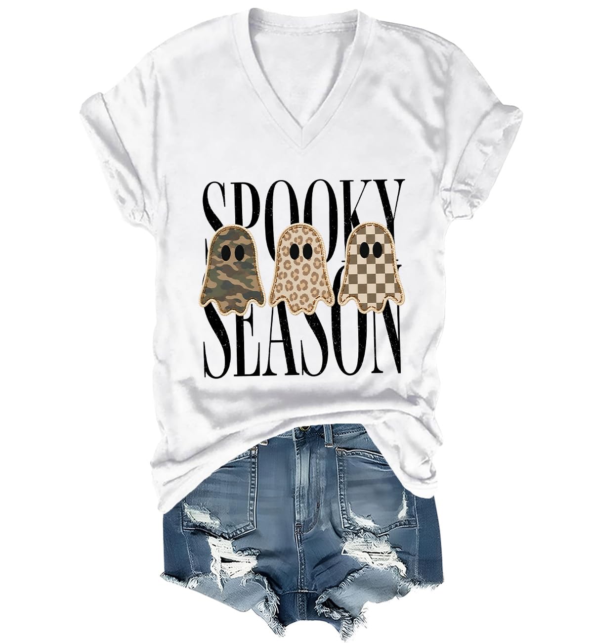 Spooky Season Ghosts T-Shirt Halloween Leopard Camo Checkered Ghost Shirts