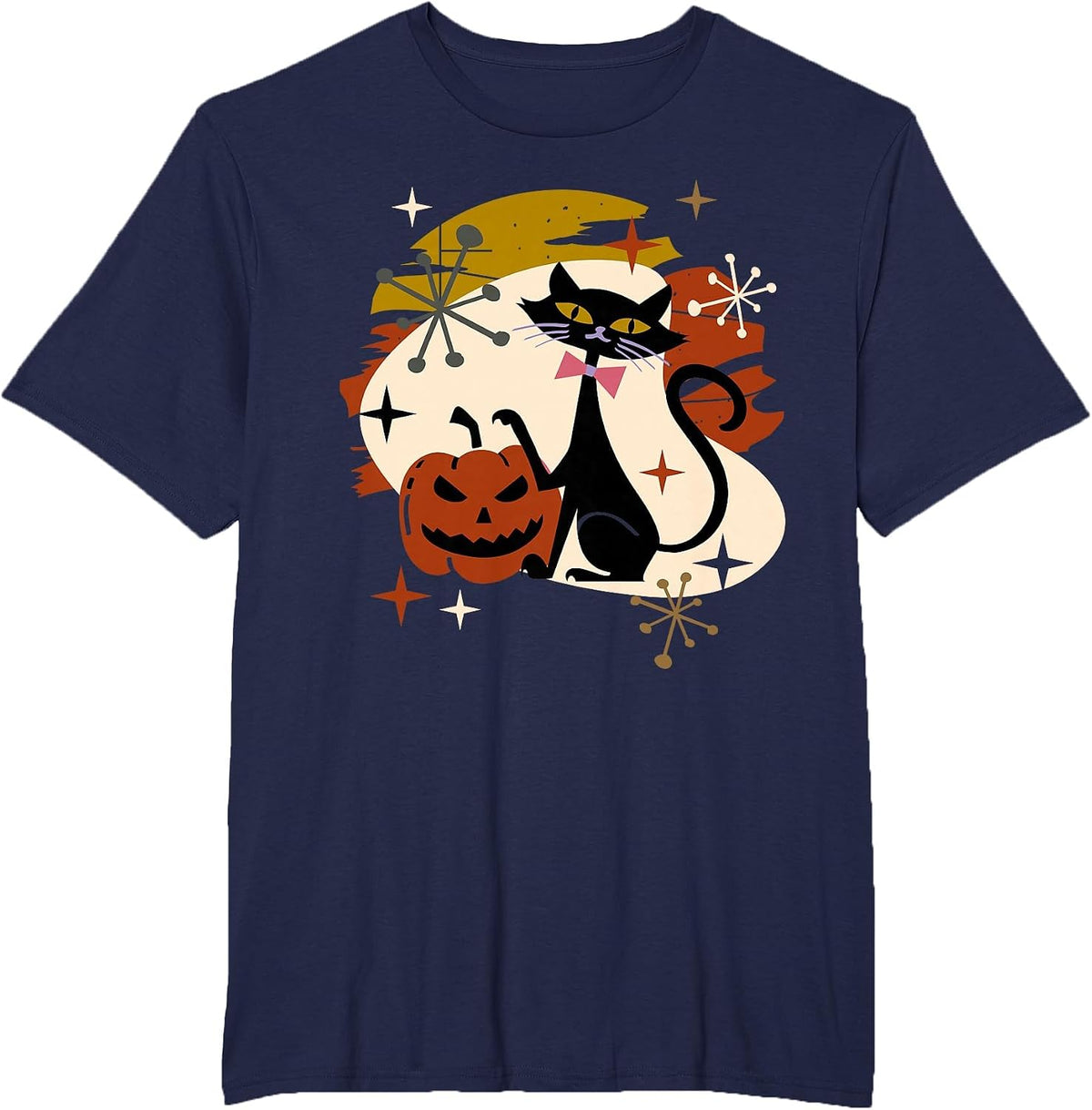 Black Cat and Pumpkin Atomic Retro Halloween T-Shirt