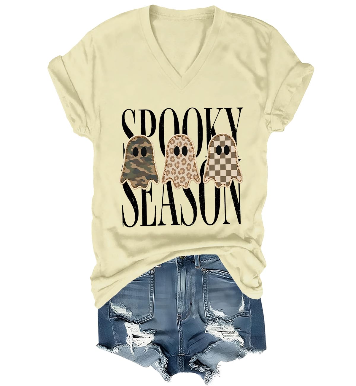 Spooky Season Ghosts T-Shirt Halloween Leopard Camo Checkered Ghost Shirts