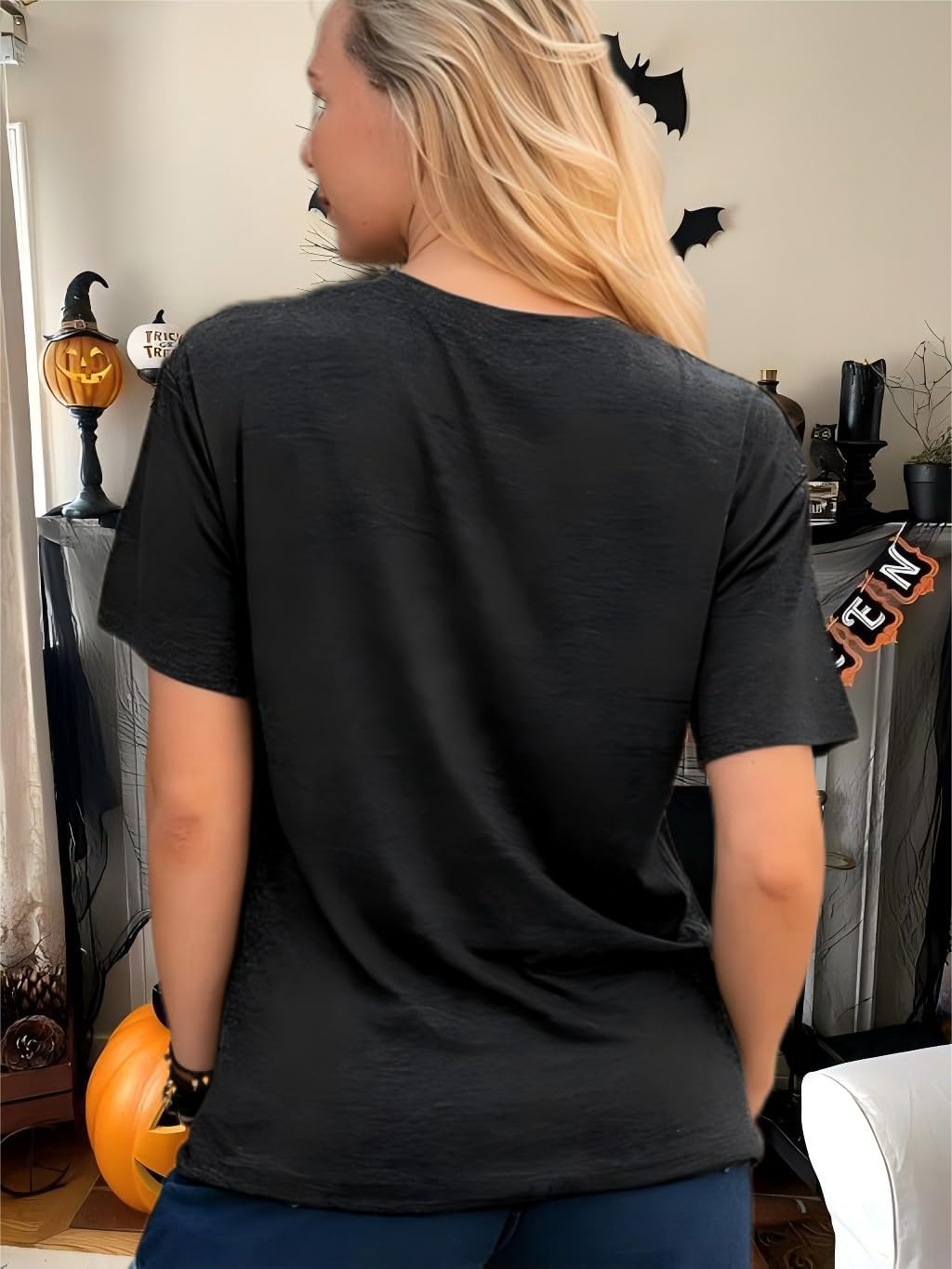 Halloween Shirts for Women Novelty Pumpkin Graphic Print Thanksgiving Fall Tee Tops
