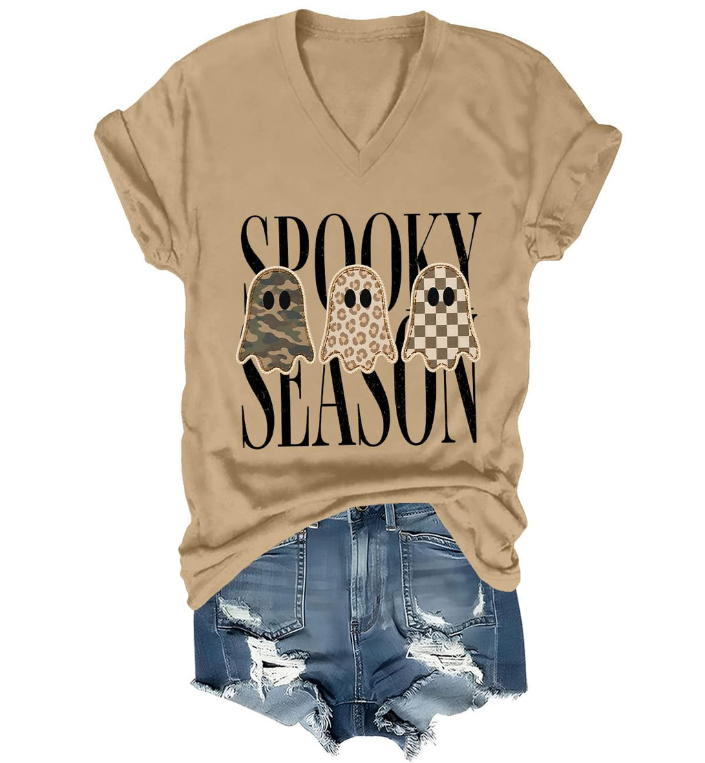 Spooky Season Ghosts T-Shirt Halloween Leopard Camo Checkered Ghost Shirts