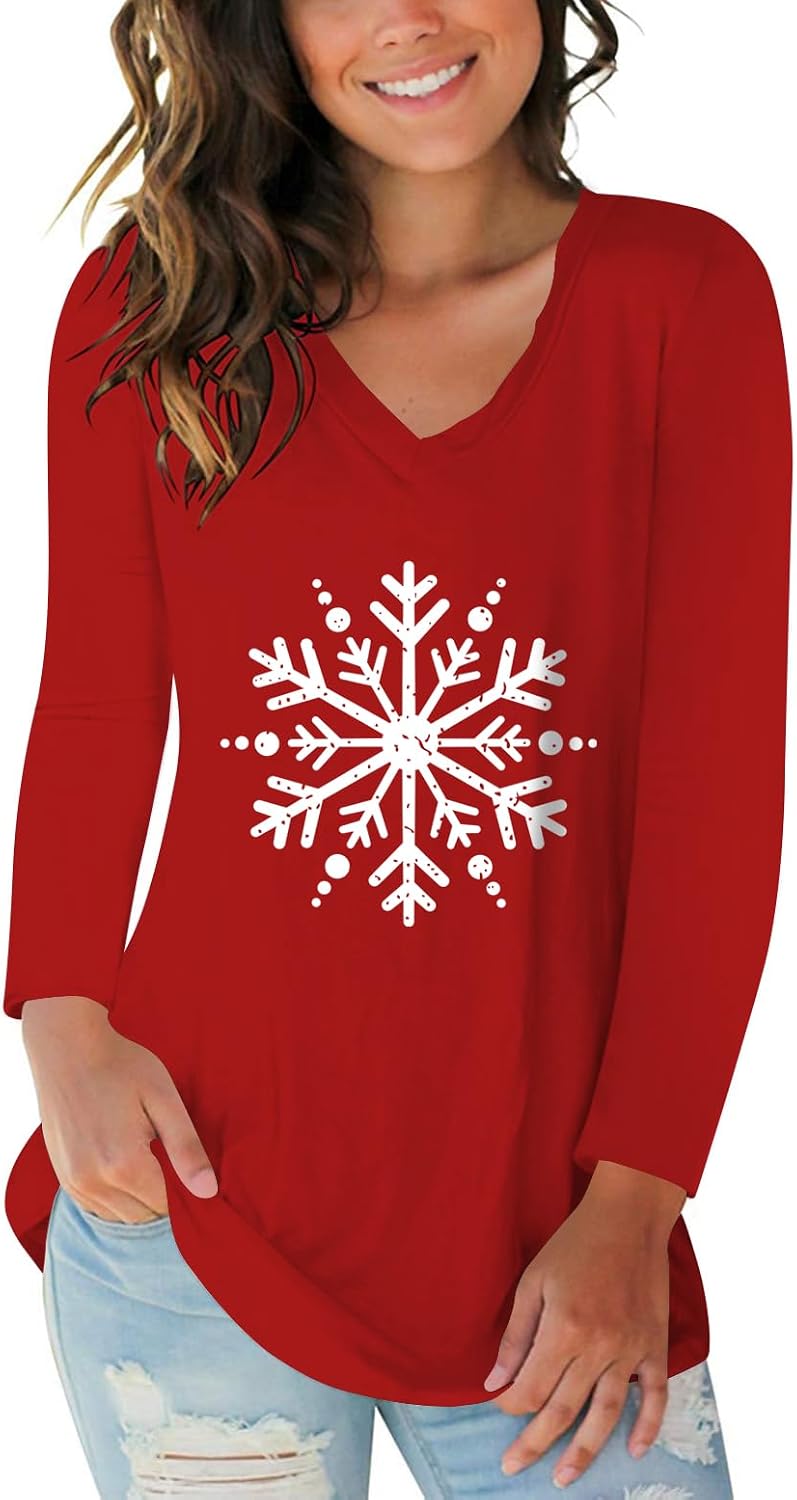 Tobrief Women's Long Sleeve V-Neck Shirts Fall Graphic Tees Casual T-Shirt