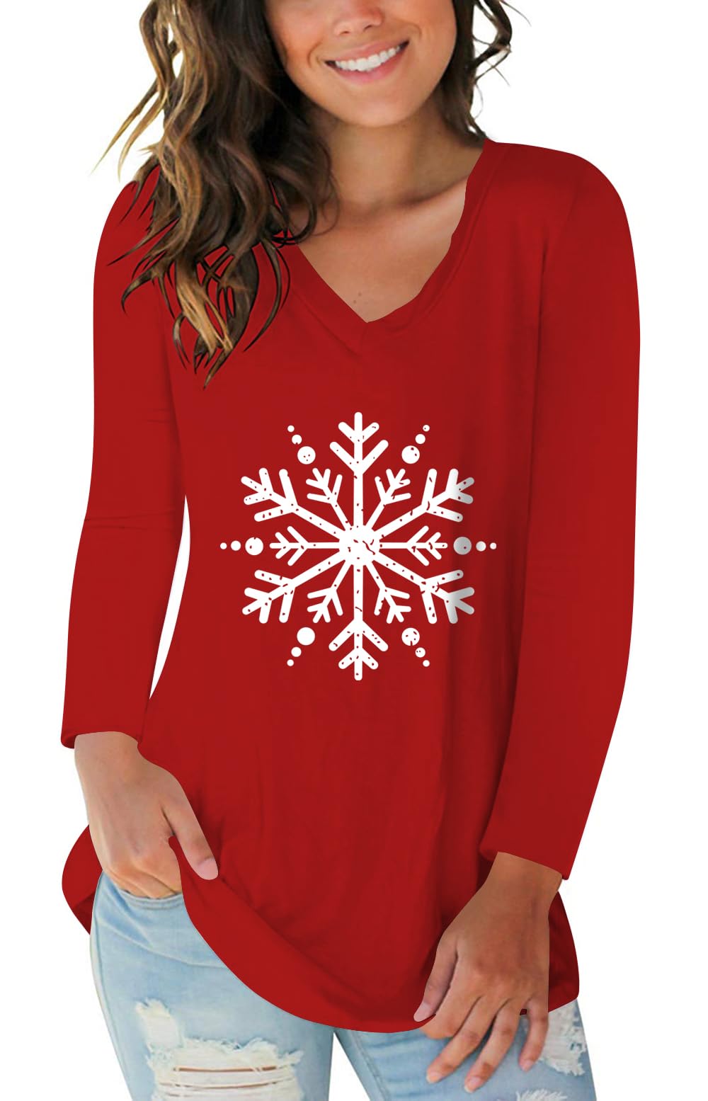 Tobrief Women's Long Sleeve V-Neck Shirts Fall Graphic Tees Casual T-Shirt