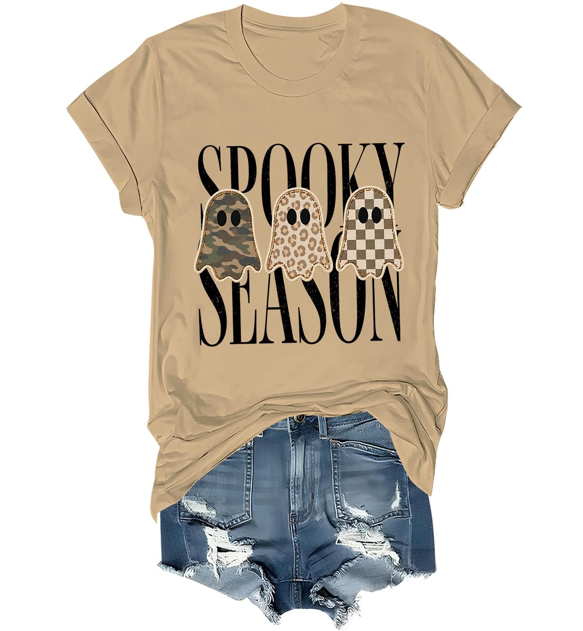 Spooky Season Ghosts T-Shirt Halloween Leopard Camo Checkered Ghost Shirts