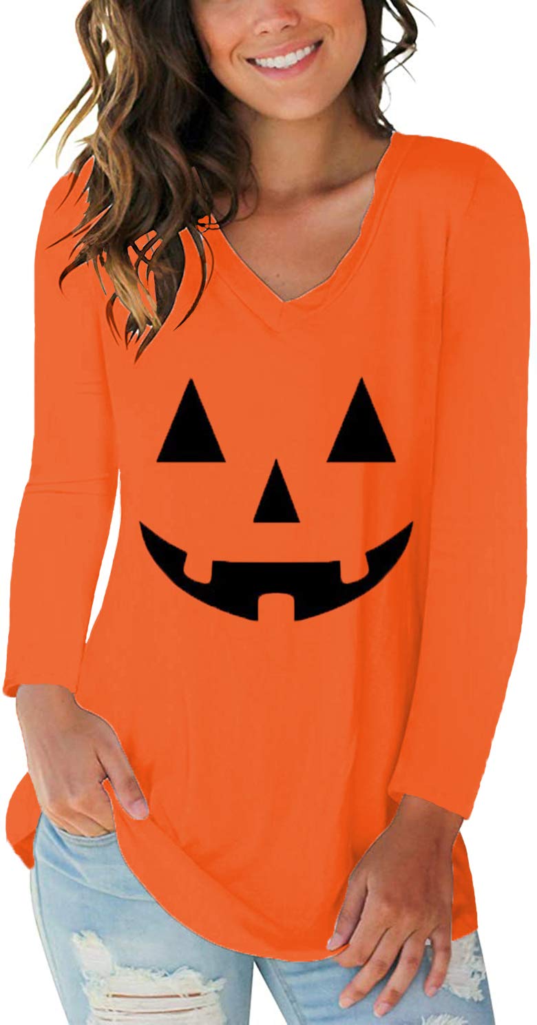 Tobrief Women's Long Sleeve V-Neck Shirts Fall Graphic Tees Casual T-Shirt