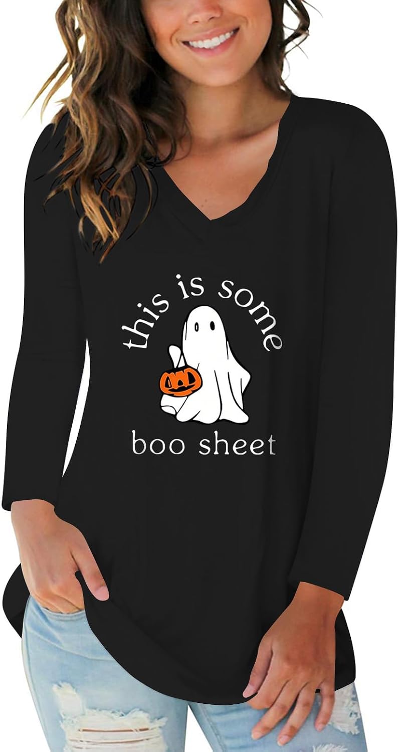 Tobrief Women's Long Sleeve V-Neck Shirts Fall Graphic Tees Casual T-Shirt